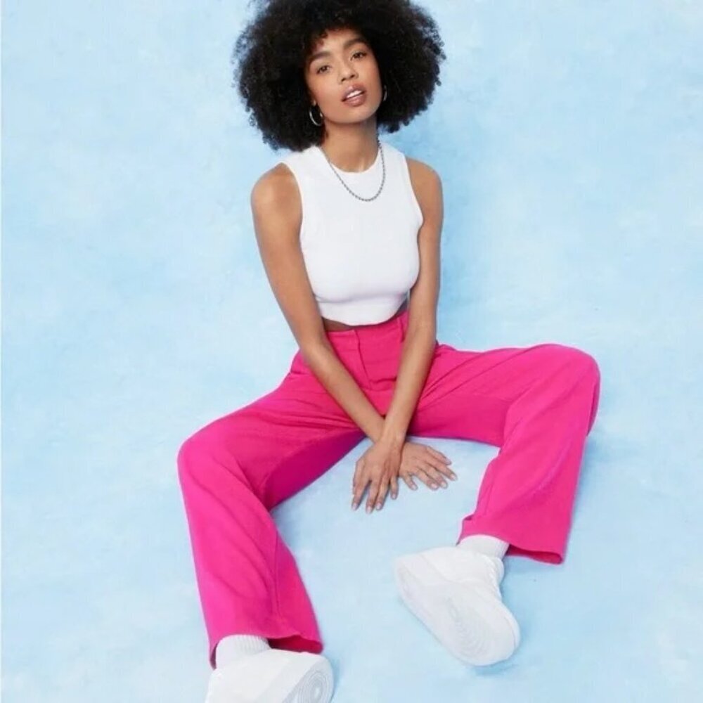 NEW Nasty Gal Tailored High Waisted Wide Leg Fuchsia Pants Sz 10